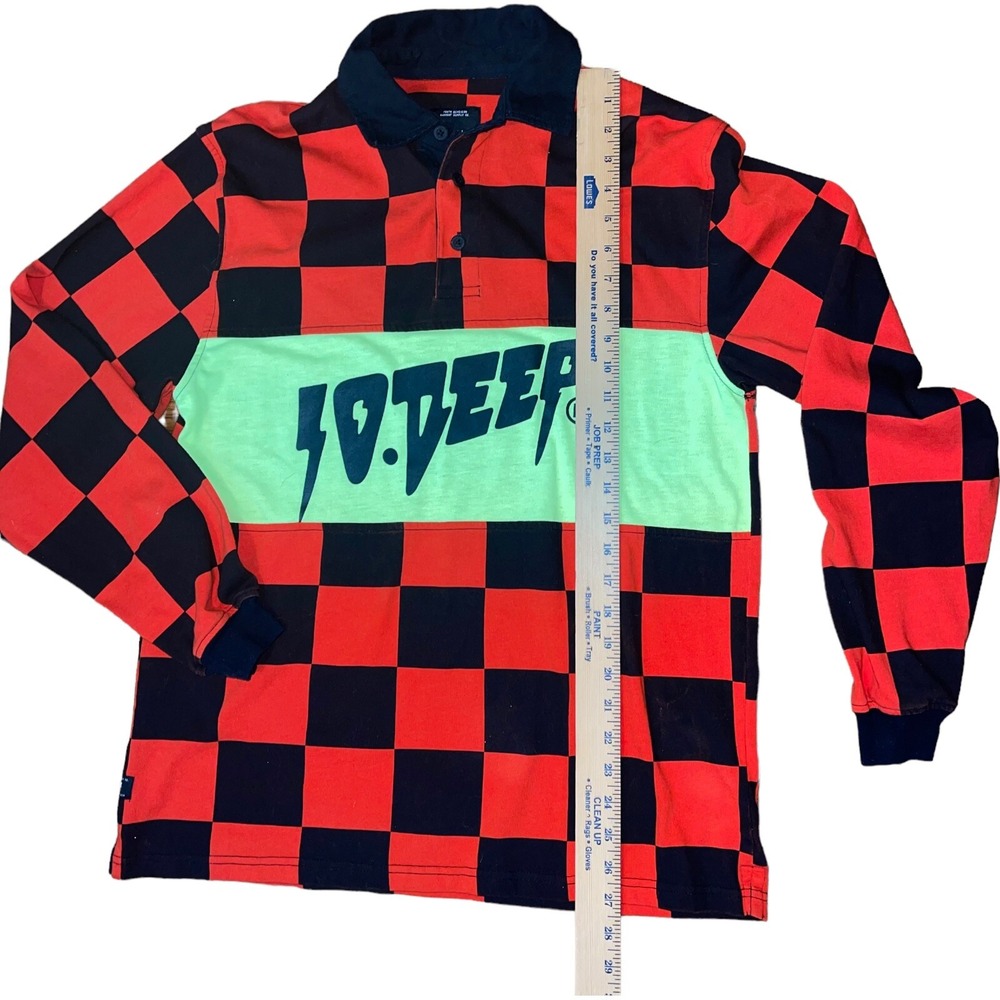 10.Deep Men's Long Sleeve rugby shirt - Manchester Checker - Orange / Black - Picture 5 of 10